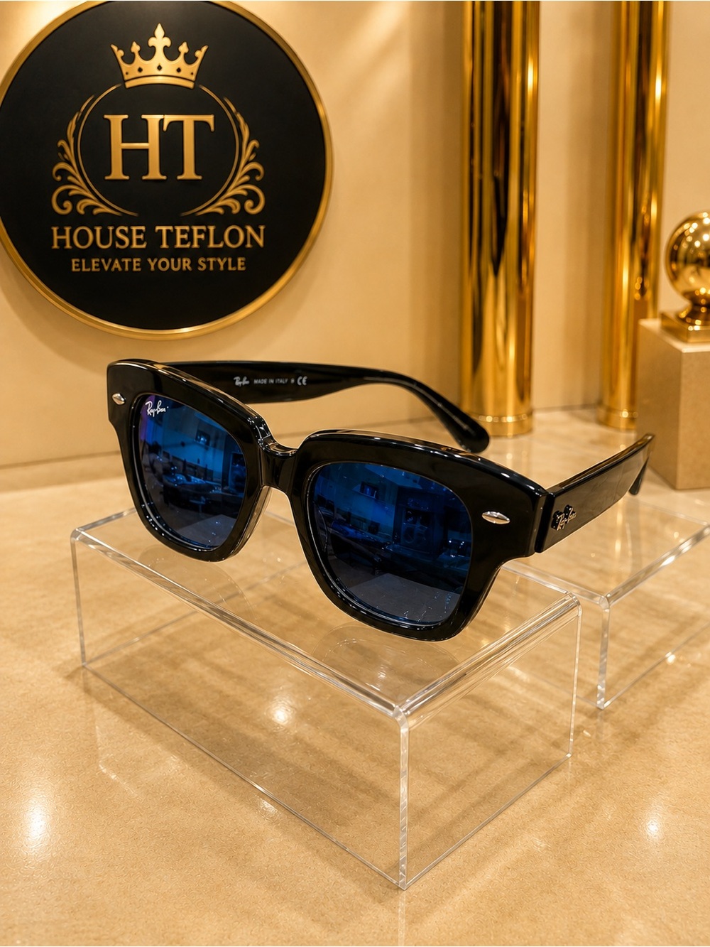 Ray-Ban State Street RB2186 Black Blue Lens Sunglasses 49mm Made in Italy